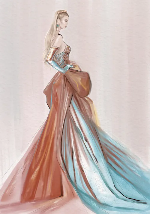 blake lively versace atelier metgala ilustración digital moda graciano augusto