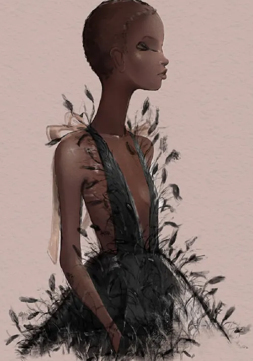 valentino couture plumas ilustración digital moda graciano augusto