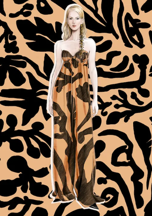 diseño de patron abstracto vestido pantalon natasha spitzer ilustración moda graciano augusto